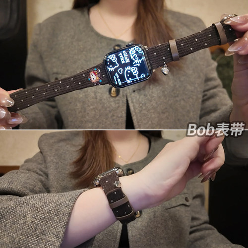 适用于iwatch波点KT猫灯芯绒表带