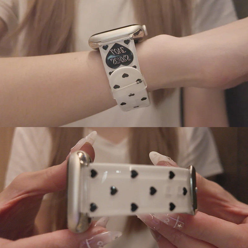 韩系ins风波点爱心表带适用于苹果手表iwatchs11果冻硅胶10夏天女