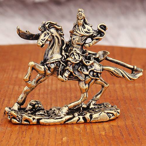 骑马仿古装饰关二爷铜艺摆件黄铜