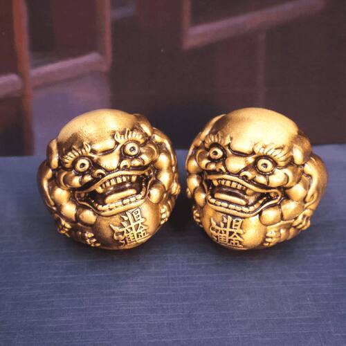 实心蛇年件黄铜貔貅手把手球摆件