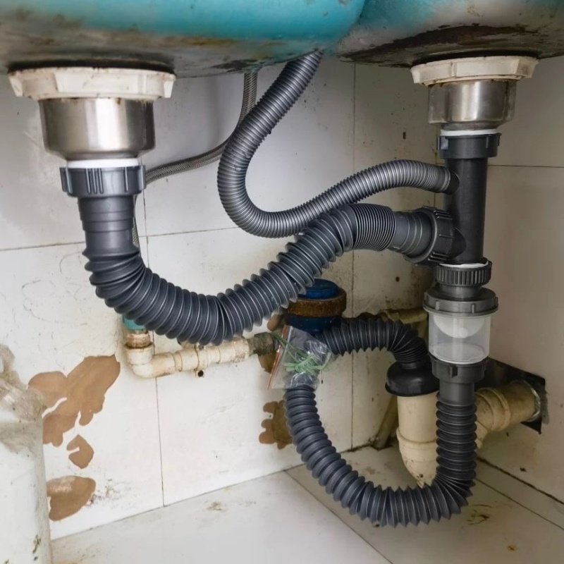 防臭双槽厨房下水器洗碗池配件管道单槽水池下水管洗菜盆排水管