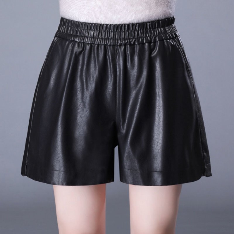 2025春季新款pu皮阔腿短裤女松紧腰宽松显瘦打底皮裤大码靴裤外穿,女装/女士精品,休闲裤,淘宝优惠券,粉丝福利购,淘宝优惠卷