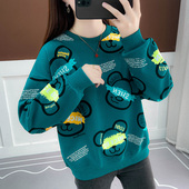 2026年春秋新款 印花圆领卫衣女学生减龄上衣外套胖妹妹宽松外穿衫