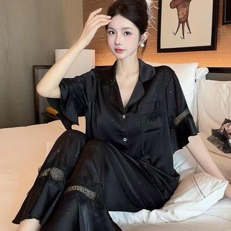 特大码300斤胖mm睡衣女夏季长袖长裤高级感公主时尚宽松家居服女