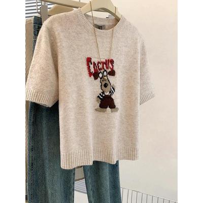 针织衫毛衣女小狗宽松圆领t恤