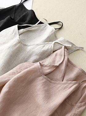 特大码300斤夏季棉麻吊带背心女胖mmv领宽松内搭打底轻薄无袖上衣
