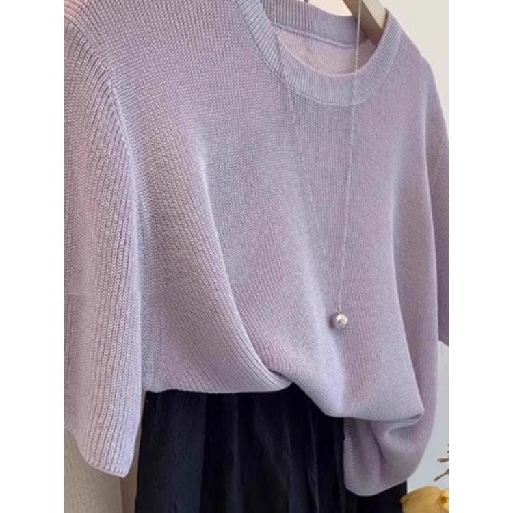 香芋紫莱赛尔亚麻短袖T恤