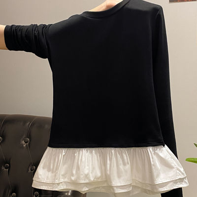 早春芭蕾风荷叶边打底衫长袖T恤