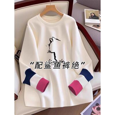 中长款白色打底衫女内搭高级感遮屁股卫衣韩系穿搭配鲨鱼裤的上衣