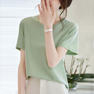 2025桑蚕丝t恤女夏季圆领百搭时髦显瘦短袖凉感透气娜西子基础t潮