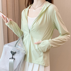 冰丝防晒衣女夏季上衣修身紧身瑜伽服薄外套开衫夏天2024新款连帽
