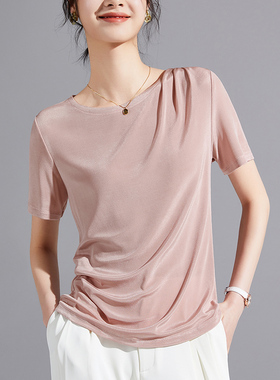 2025夏新款女装日本三Ling三醋酸重磅基础优雅光泽感短 袖女T恤女