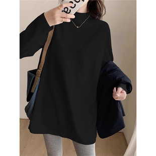 双面德绒加厚打底衫女秋冬款宽松长袖半高领内搭瑜伽裤搭配的上衣