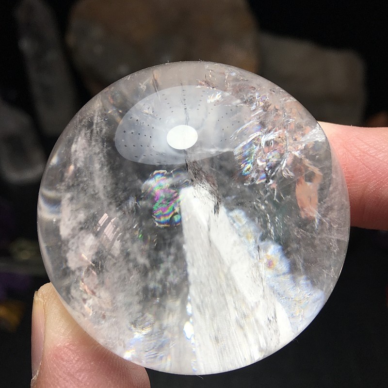 天然白水晶球摆件白方解石晶中晶彩虹球共生矿物石收藏品一物一图