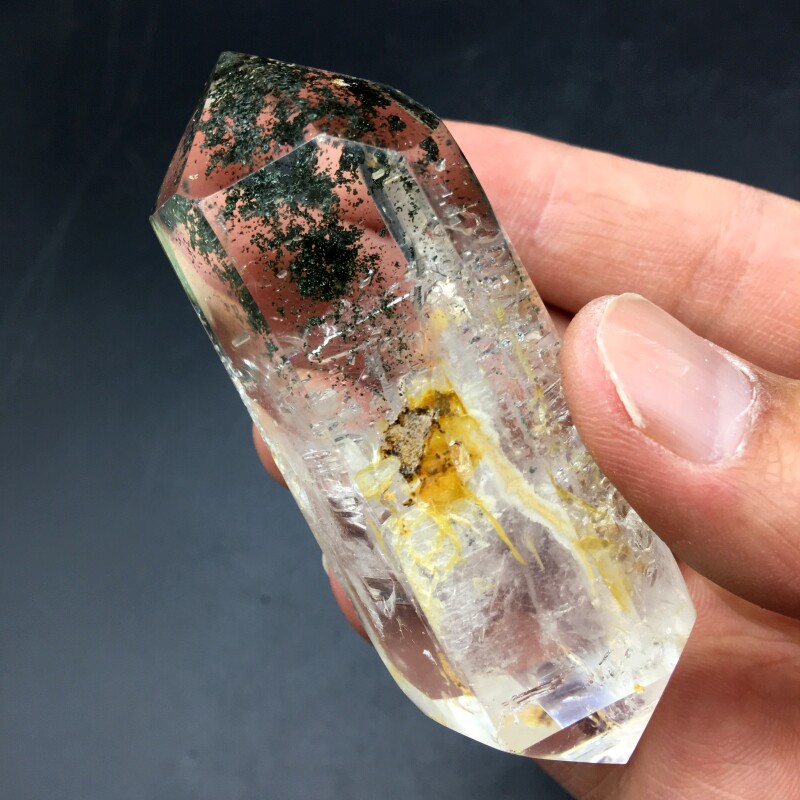 天然绿幽灵水胆共生体双尖手把件