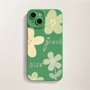 壳壳大世界ins风油画绿色花适用苹果16手机壳14promax手机套12硅胶套14全包13卡通新款15pro防摔13pro软11女