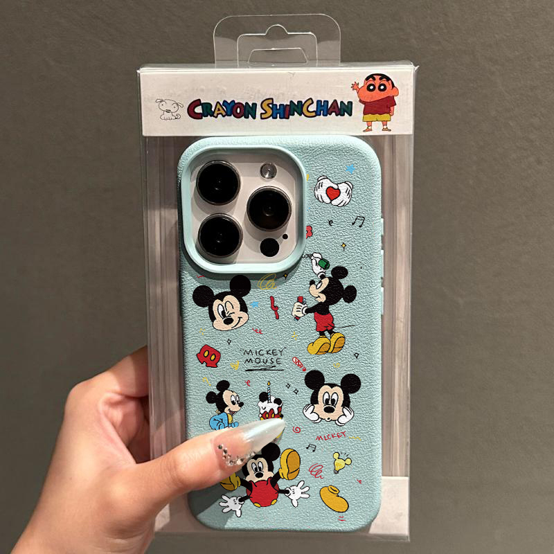 适用苹果15promax荔枝纹快乐米奇