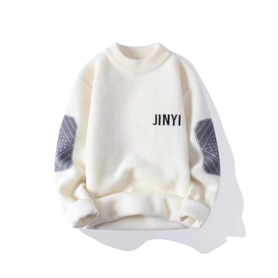 毛衣男款2025冬季加绒加厚圆领青少年保暖针织衫打底衫内搭上衣服