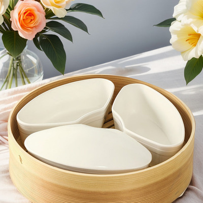 蒸鸡蛋糕专用碗陶瓷大蒸碗带盖扇形蒸蛋蒸菜食品级宝宝辅食蒸鸡蛋