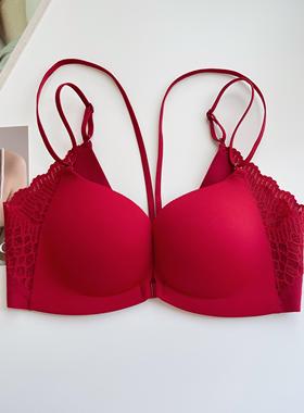 2024秋冬新款爆款红色喜庆内衣女本命年小胸聚拢前开扣美背文胸罩