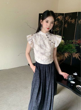 【闭店清仓 】原创新中式轻国风套装禅意清冷系上衣阔腿裤两件套
