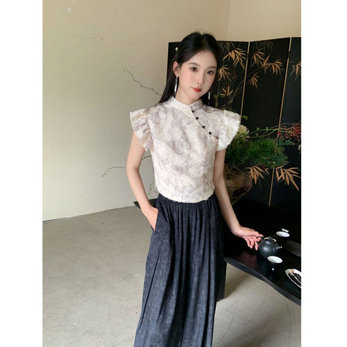 新中式国风禅意上衣阔腿裤套装女