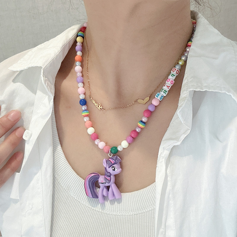 树脂圆珠链女多巴胺彩色项链首饰