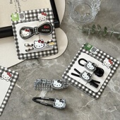 正版 三丽鸥头饰凯蒂猫闪粉格子发夹可爱刘海夹少女碎发侧边夹发饰