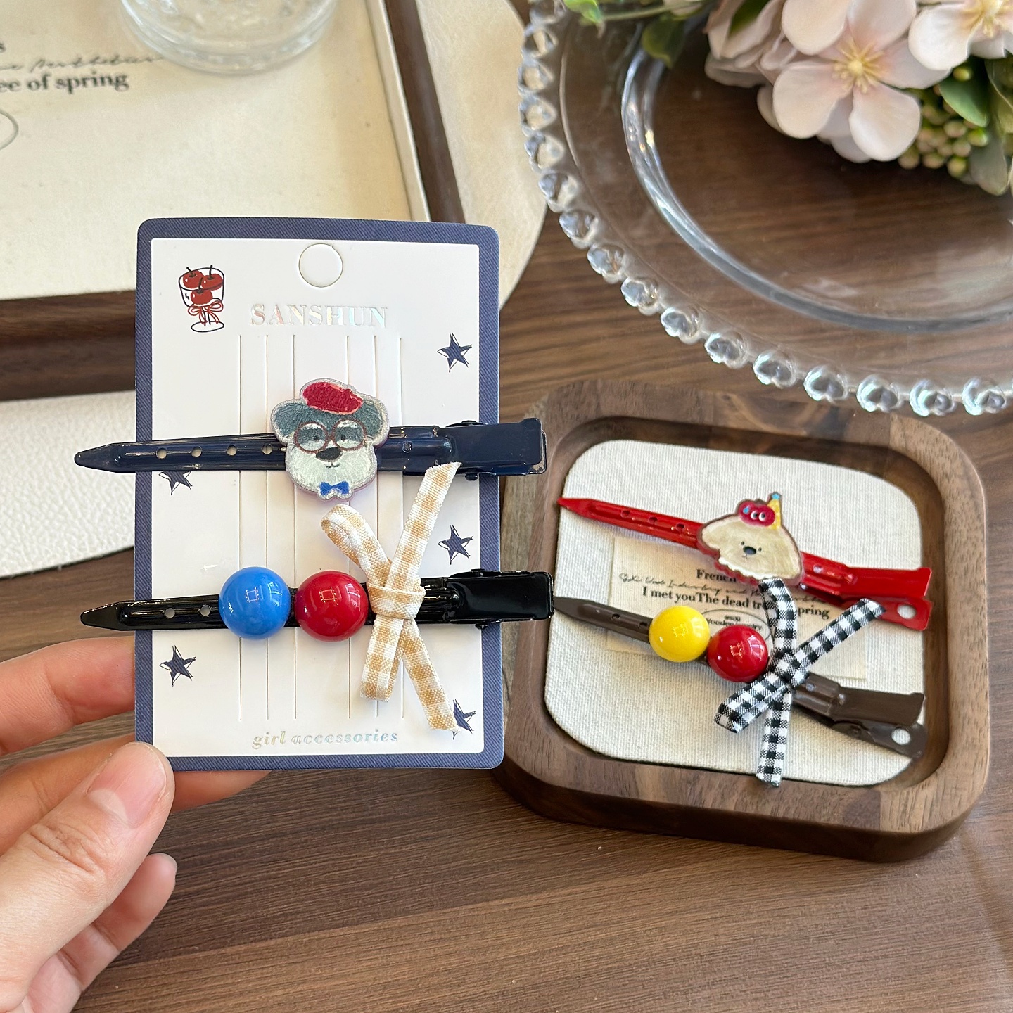 撞色小狗一字发夹少女化妆无痕夹