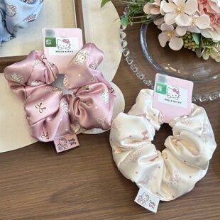 正版 凯蒂猫填充绵大肠发圈扎发圈2026少女缎面扎马尾丸子头发绳