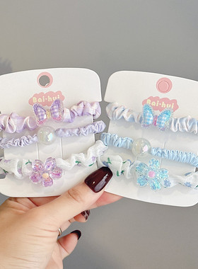 3根装~夏季小清新发圈少女碎花网纱小肠圈百搭高弹不伤发紫色发绳