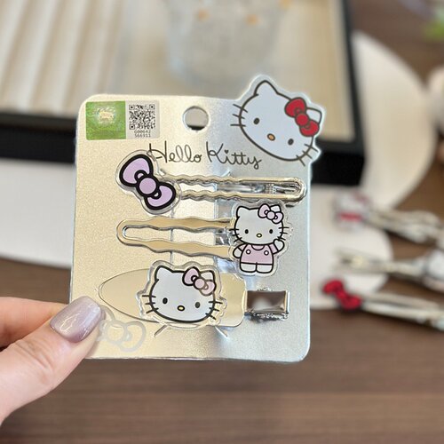 正版HelloKitty银色发夹甜酷高级感无痕刘海侧边夹凯蒂猫少女头饰 - 封面