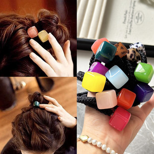 韩版豹纹亚克力发圈发绳糖果色方块绑头绳百搭皮筋丸子头发饰品女
