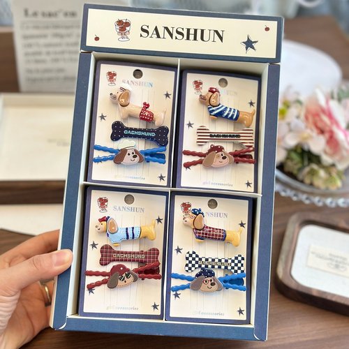 趣味腊肠狗发夹套装可爱立体小狗