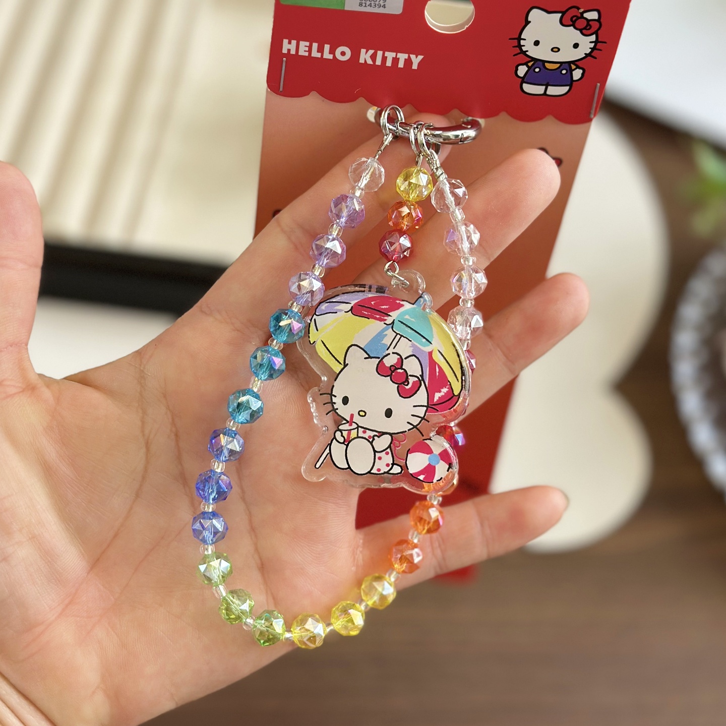 正版三丽鸥凯蒂猫包包挂件可爱彩色菱形串珠多巴胺少女便携手机链