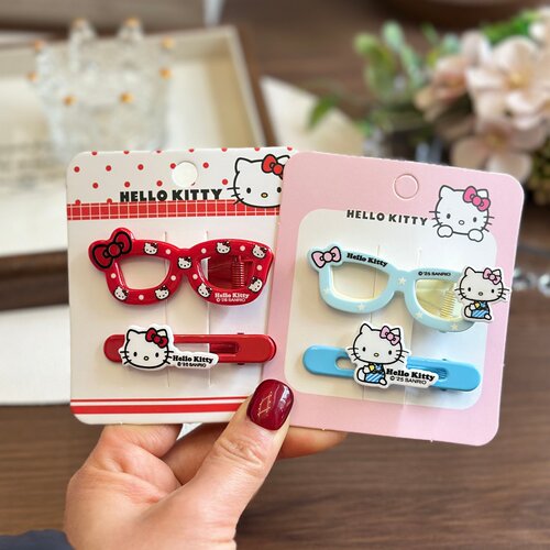 凯蒂猫红蓝眼镜金属对夹饺子发夹