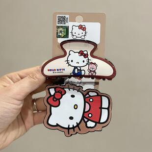 正版hellokitty可爱小众中号发抓日韩减龄童趣时尚抓夹咖色鲨鱼夹