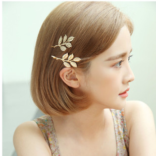 韩版发饰 金色叶子发夹头饰立体树叶复古小边夹一字夹发卡子饰品