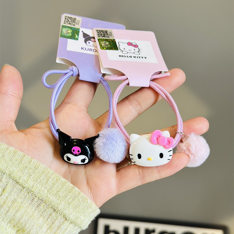 三丽鸥发饰秋冬毛球头绳凯蒂猫甜美发圈少女儿童百搭高弹力扎发绳