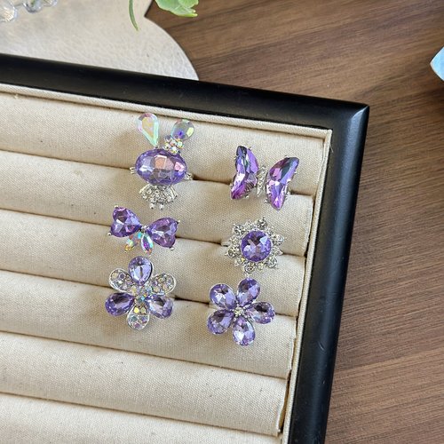 梦幻紫水钻戒指兔子儿童开口指环