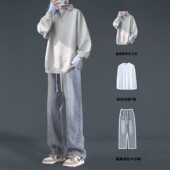假两件衬衫 宽松三件套 潮流痞帅一套搭配牛仔裤 领卫衣男生秋季 套装