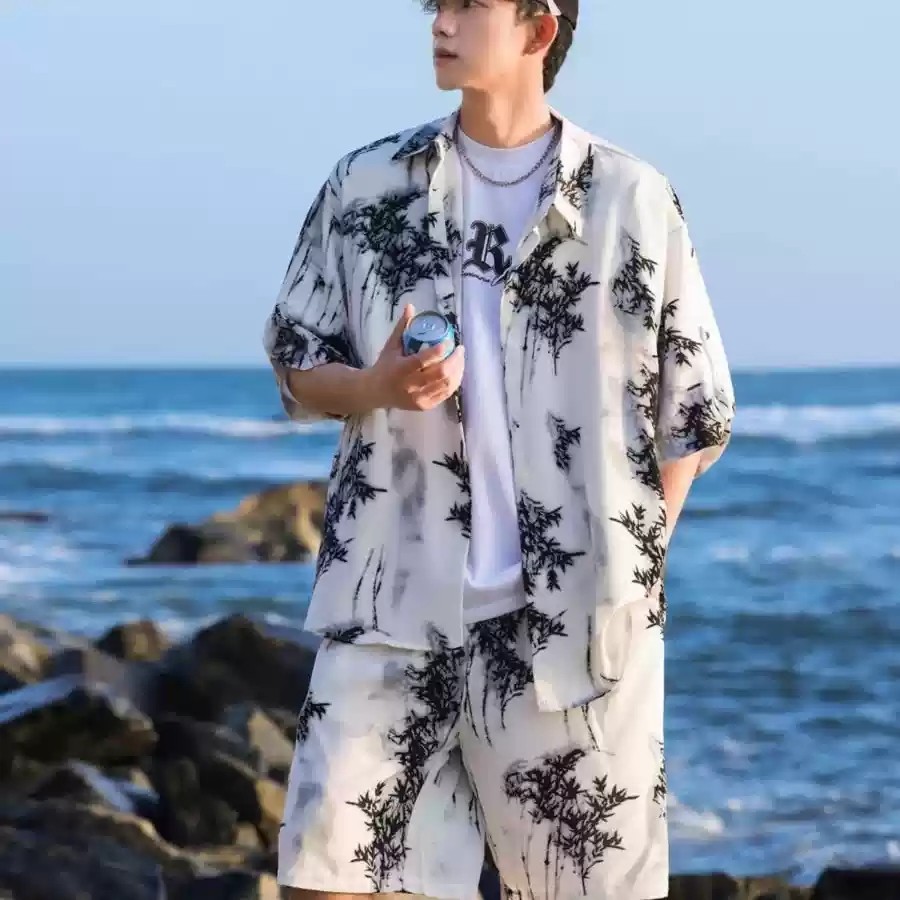 夏威夷短袖短裤套装男宽松休闲