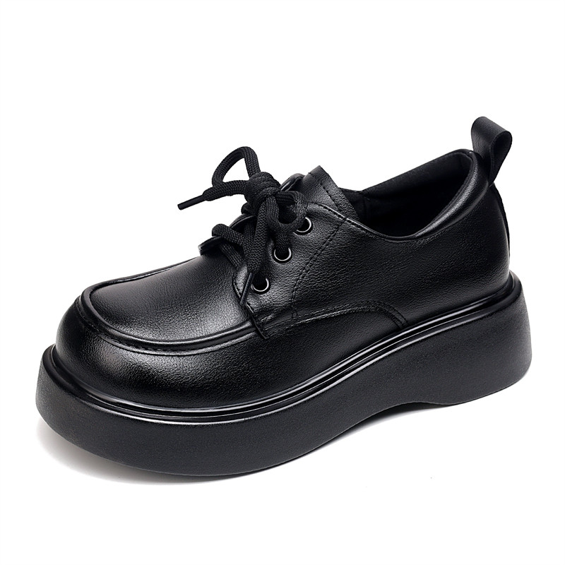 英伦风厚底乐福鞋女黑色系带圆头中跟小皮鞋学院风防滑耐磨单鞋,女鞋,乐福鞋（豆豆鞋）,淘宝优惠券,粉丝福利购,淘宝优惠卷