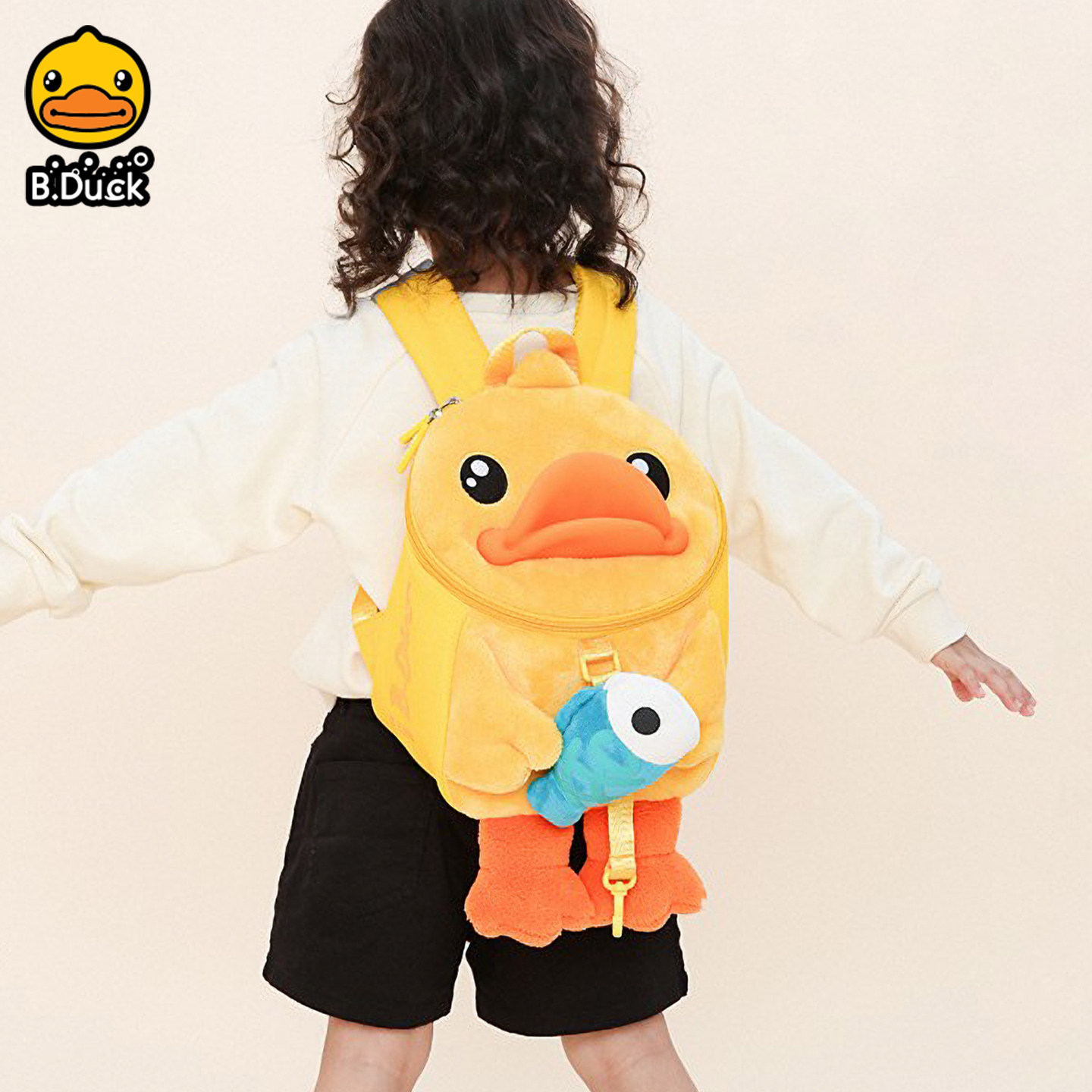 B.Duck小黄鸭书包儿童可爱立体毛绒卡通双肩包宝宝潮牌背包