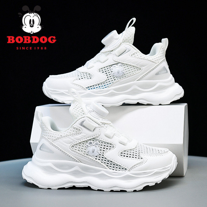 巴布豆童鞋儿童白色运动鞋男童2025夏季单网镂空小学生女童小白鞋
