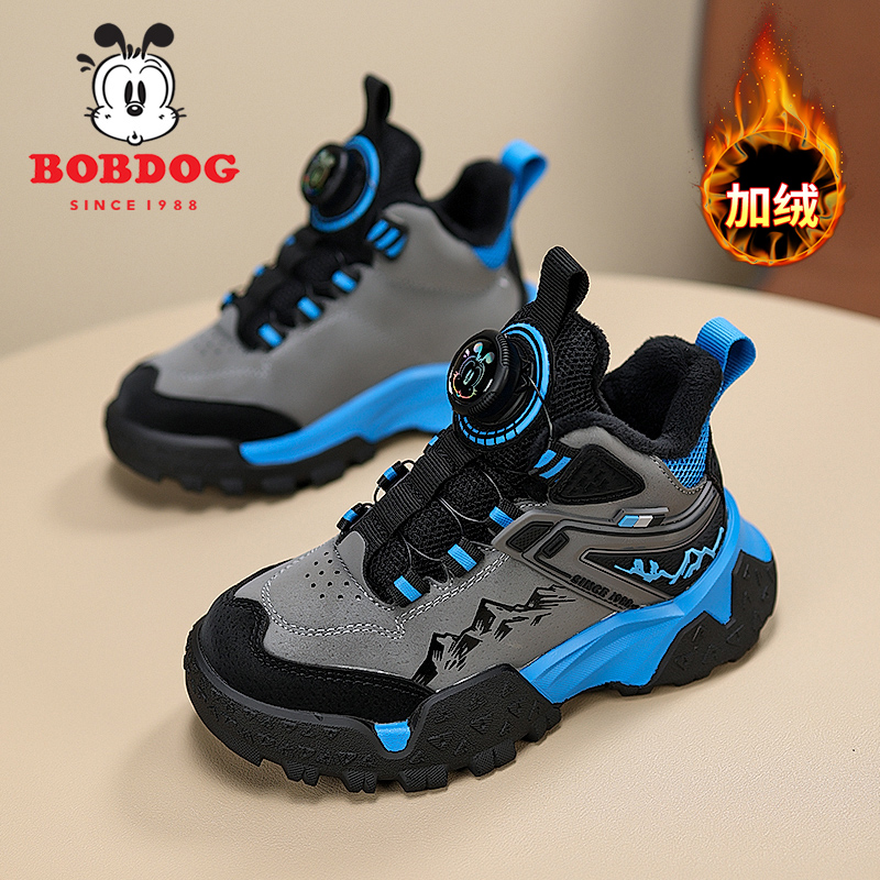 巴布豆男童鞋子2025秋冬新款皮面防滑保暖加绒棉鞋二棉儿童运动鞋