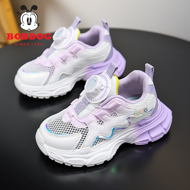 巴布豆女童鞋子夏季2026新款单网镂空儿童运动鞋女孩网面透气网鞋