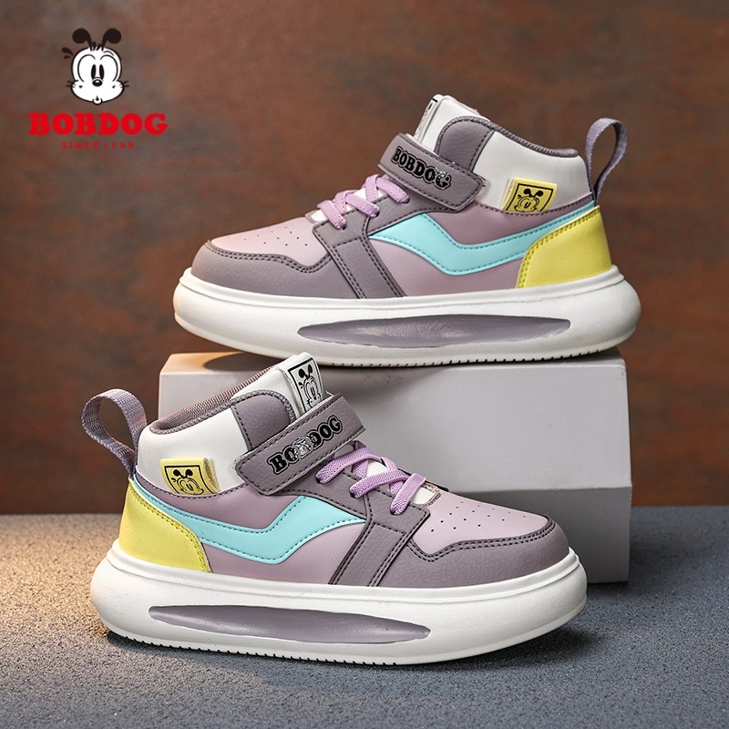 官方巴布豆童鞋女童鞋子2025新款皮面防水女孩高帮板鞋儿童运动鞋