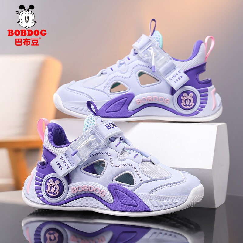 巴布豆童鞋女童框子鞋夏季儿童运动鞋男童运动凉鞋透气镂空单网鞋