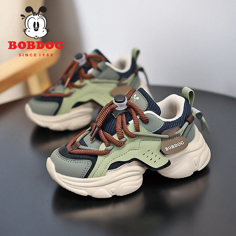 巴布豆官方儿童鞋子秋季新款软底老爹鞋男童透气休闲运动鞋